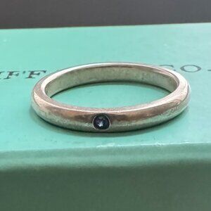 Tiffany & Co. Elsa Peretti Sapphire Stackable 925 Sterling Silver Ring Size 6